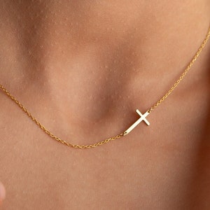 Dainty Cross Necklace Silver Sideways Cross Necklace Religious Jewelry Jesus Necklace Tiny Cross Necklace Baptism Gifts Small Cross Charm