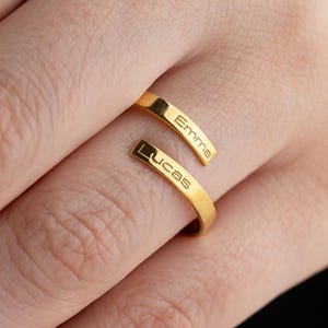 Anillo de nombre doble personalizado, anillo abierto ajustable, anillo de palabra delicada, anillo de plata con dos nombres, anillo de fecha personalizado, anillo de envoltura giratoria, anillos con nombre familiar
