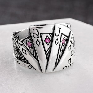 Poker Spielkarten Ring Spieler Schmuck Spielkarten Ring Kasino-Liebhaber-Geschenk Silber Geometrische Ringe Spiel Ring für Männer König der Diamanten Ring