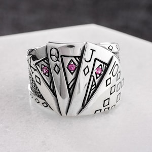 Spielkarten Ring Silber Poker Kartenring Spielerring Geschenk für Pokerliebhaber Einzigartiger Pokerring Kasinoringe für Männer Glücksring