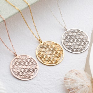 Flower Of Life Necklace Geometric Mandala Necklace Seed of Life Charm Spiritual Necklace Gold Yoga Pendant Talisman Medallion Necklace