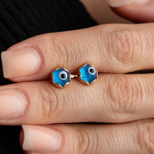 Tiny Evil Eye Stud Earrings Protective Earrings Small Silver Stud Earrings Gold Spiritual Jewelry Greek Evil Eye Earring Good Luck Earrings