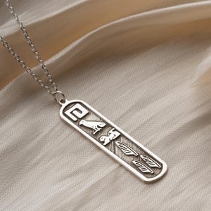 Custom Egyptian Cartouche Name Necklace Personalized Hieroglyph Pendant Ancient Symbol Jewelry Name Hieroglyphics Silver Pharaoh Necklace