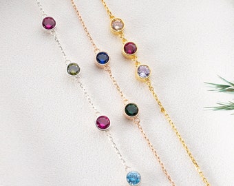 Personalized Family Birthstone Bracelet Silver Multiple Birthstone Bracelet Custom Birthstone Jewelry Couples Bracelet Best Gifts for Mom
