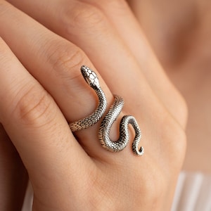 Adjustable Snake Ring Silver Wrapped Around Finger Serpent Ring Textured Snake Ring Reptile Jewelry Snake Lovers Gift Goth Ring Spiral Ring