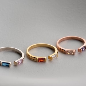 Custom Two Stone Baguette Birthstone Ring Minimalist Adjustable Birthstone Jewelry Dainty Dual Promise Ring  Toi et Moi Ring Couples Gift