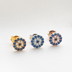 Tiny Evil Eye Stud Earrings Protective Earrings Small Silver Stud Earrings Gold Spiritual Jewelry Greek Evil Eye Earring Good Luck Earrings