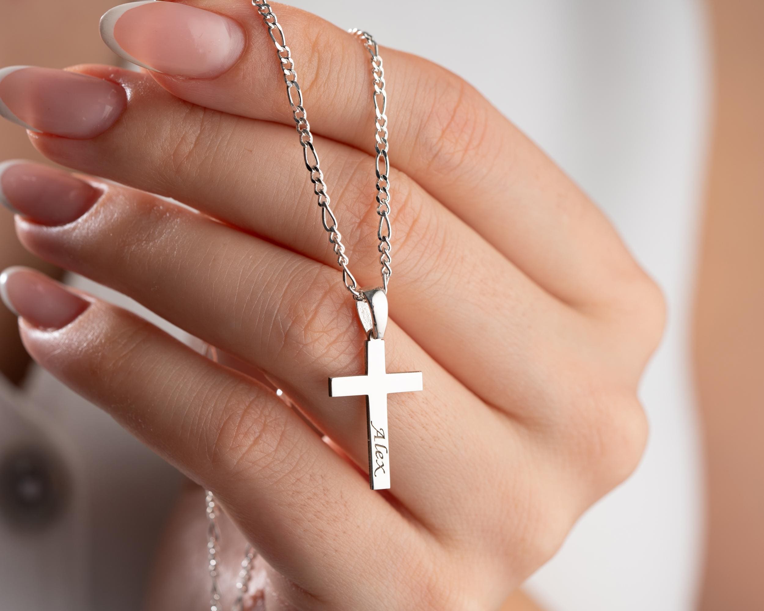 Sterling Silber Kreuz Halskette: Personalisierter Initial Anhänger, Christlicher Schmuck