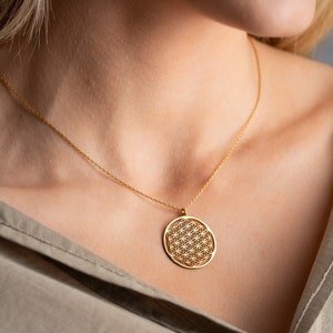 Gold Flower of Life Necklace Yoga Jewelry Spiritual Jewelry Sacred Geometry Necklace Flower of Life Pendant Sacred Geometry Jewelry