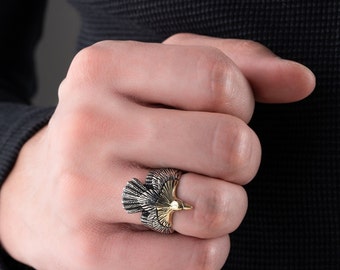 Verstellbarer Adler Ring Sterling Silber Herren Adler Ring Indianer Ringe Gothic Schmuck Coole Ringe Siegelring Biker Ringe