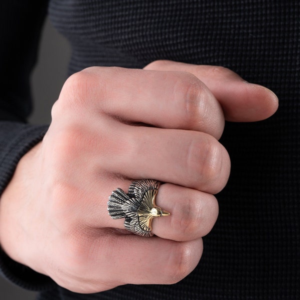 Adjustable Eagle Ring, Sterling Silver Mens Eagle Ring, Mens Native American Rings, Gothic Jewelry, Cool Rings, Signet Ring, Biker Rings