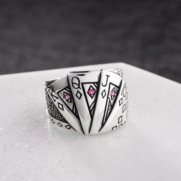 925 Sterling Silver Poker Ring, Playing card ring, Ace of spades ring, Joker ring, Poker card symbols, Blackjack ring, ace silver ring