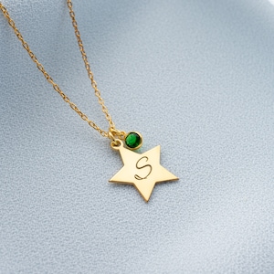 Colar de estrela de prata, colar inicial de estrela de pedra de nascimento, colar inicial de ouro, colar de ouro delicado, colar delicado inicial de estrela