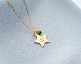 Silver Star Necklace Birthstone Star Initial Necklace Gold Initial Necklace Dainty Gold Necklace Dainty Necklace Star Initial