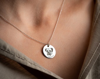 Haustier Foto Halskette 925er Silber: Hundeportrait mit Gravur, Katzenschmuck