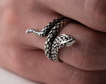 Sterling Silber Schlange Ring für Männer Gothic Reptil Schmuck Handgemachte Schlange Kopf Ring Einzigartige Silber Tier Ring Geschenk