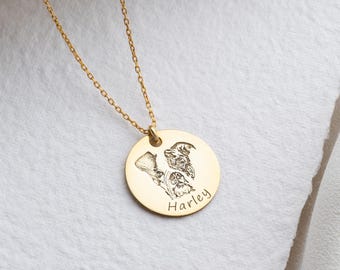 Actual Pet Picture Necklace Gold Pet Photo Necklace Actual Paw Print Necklace Engraving Pet Portrait Necklace Dog Necklace