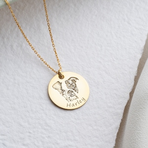 Actual pet picture necklace gold, Pet photo Necklace Gold, Actual Paw Print Necklace, Engraving Pet Portrait Necklace, Dog Necklace