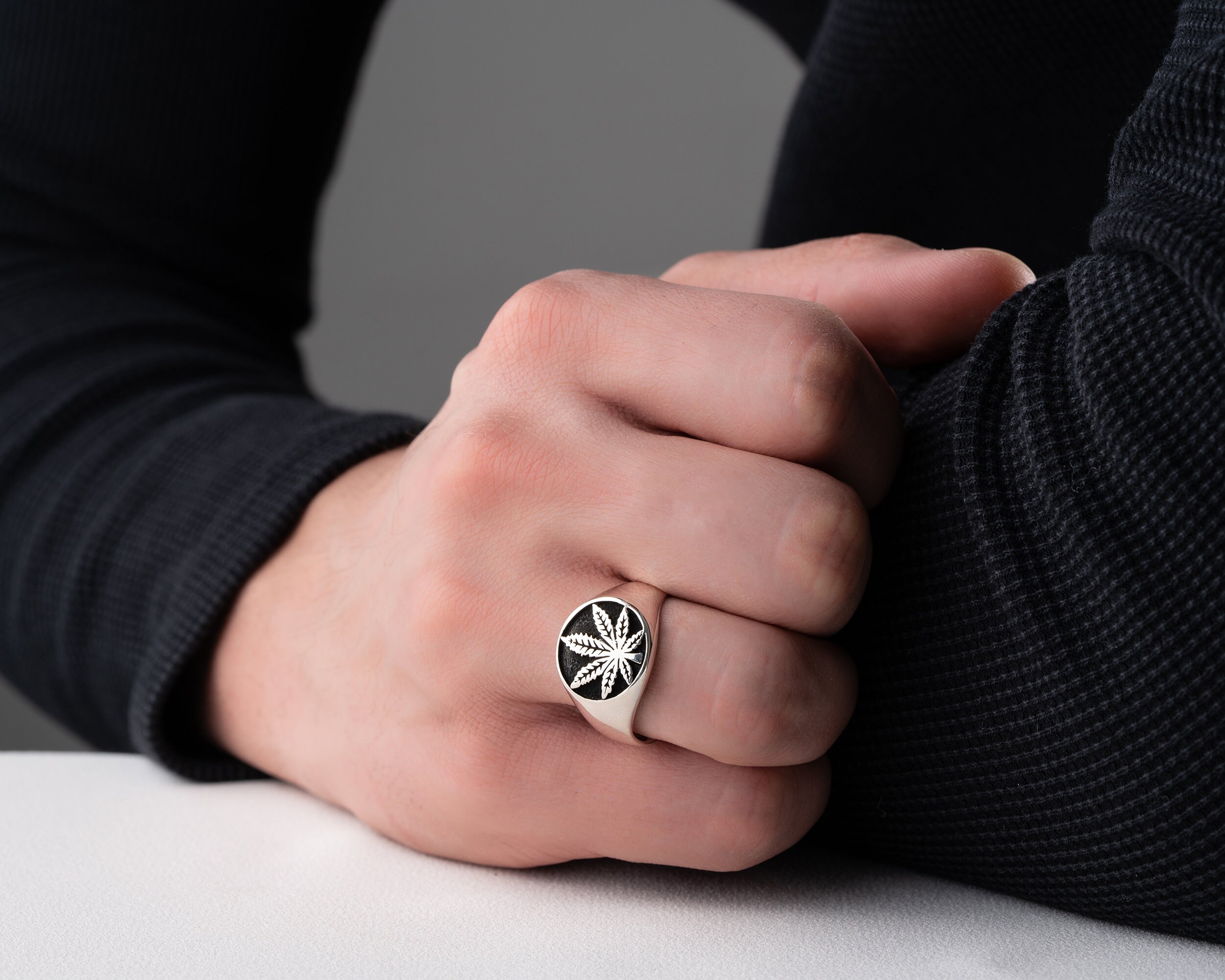 Hemp Rings Sterling Silver Marijuana Leaf Ring Cannabis Leaf Ring Marijuana Signet ...