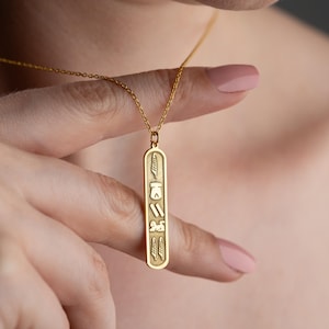 Sterling Silver Egyptian Cartouche Necklace: Personalized Hieroglyph Name Pendant