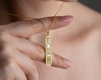 Collar de cartucho egipcio de plata de ley: colgante con nombre jeroglífico personalizado