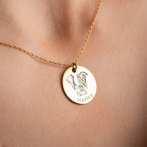 Actual Pet Necklace Gold, Pet Memorial Engraved Necklace, Pet Portrait Necklace, Dog Memorial Gifts, Unique Jewelry Gift, Pet Name Photos