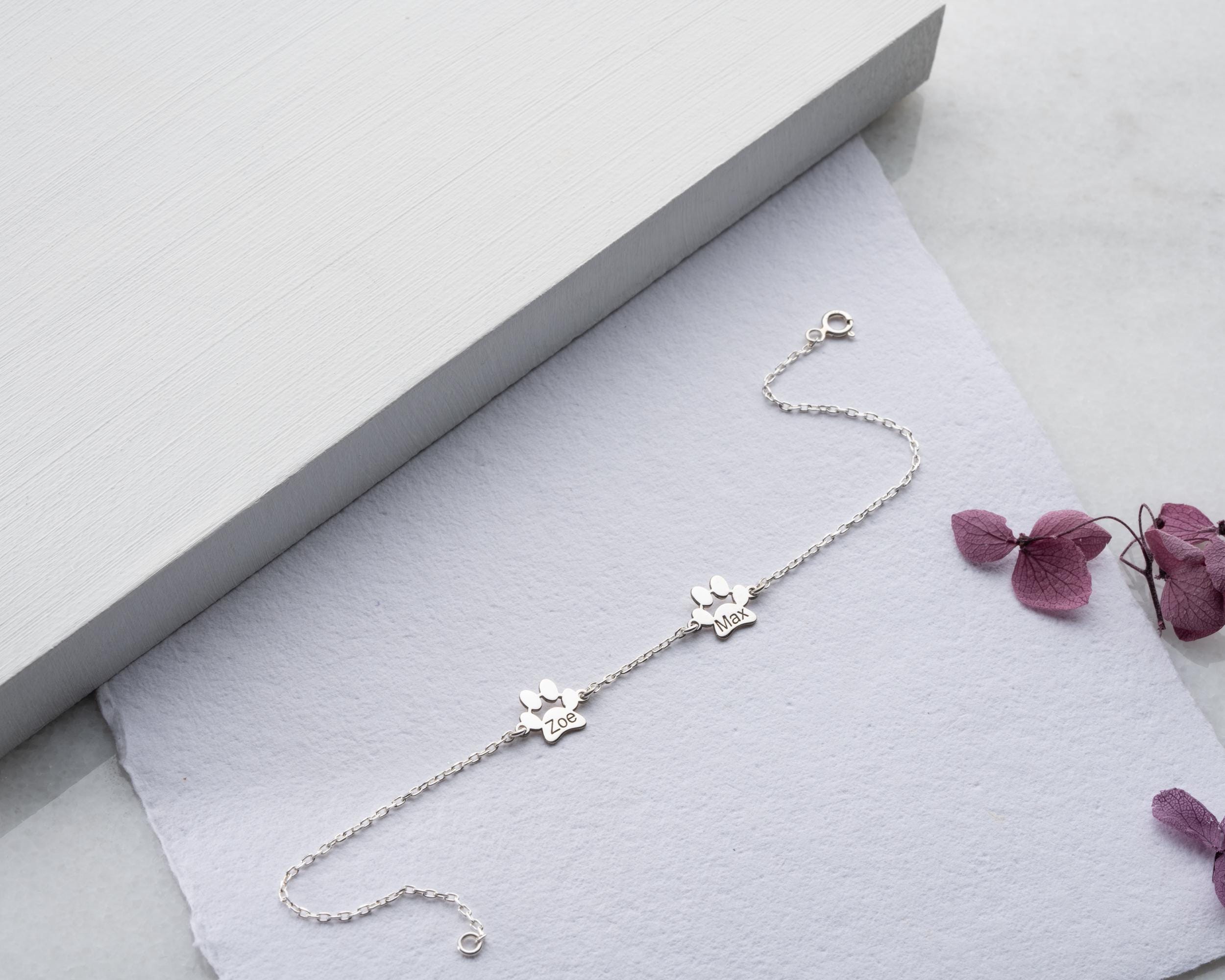 Engraved Paw Print Bracelet: Sterling Silver Pet Memorial Jewelry - Etsy