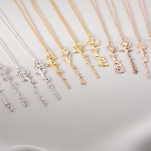 Collier prénom en argent fleur de naissance Collier prénom personnalisé avec fleur de naissance Collier personnalisé avec prénom et fleur de naissance Cadeau pour elle