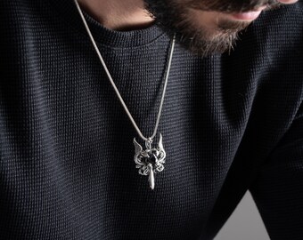 Sterling Silver Dragon Sword Necklace: Gothic Punk Warrior Pendant