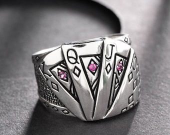 Silber Poker Ring Spielkarte Ring Ace of Spades Ring Streetwear Ring Joker Ring Black Jack Ring Glücksspiel Schmuck Kasino Ring Geschenk für Ihn