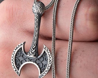 Sterling Silver Viking Axe Pendant Necklace: Scandinavian Jewelry