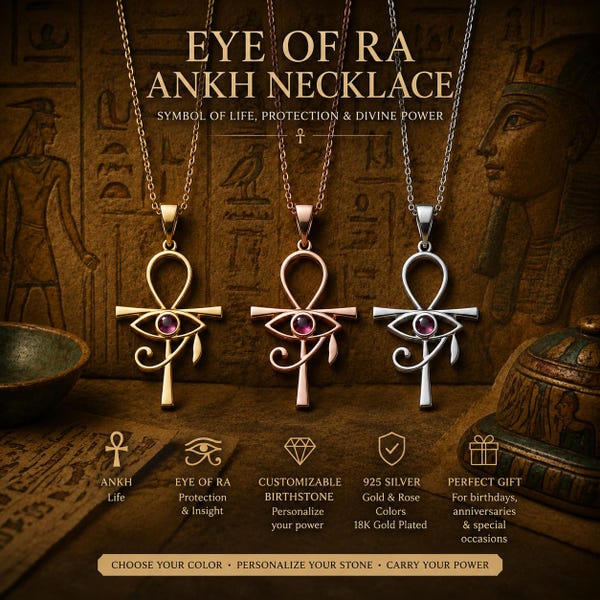 Personalized Eye of Ra Ankh Necklace, Egyptian Protection Jewelry, Ancient Egypt Cross Pendant, Silver Spiritual Necklace, Mythology Jewelry