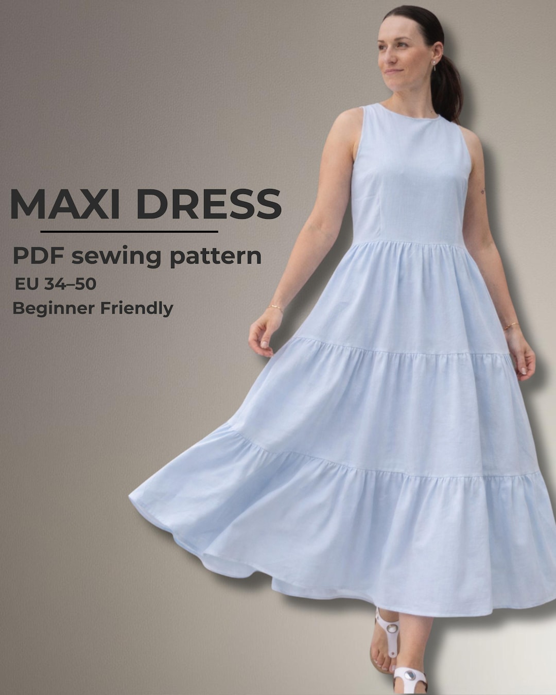 Maxi Dress Sewing Pattern PDF, Tiered Summer Maxi Dress, Flowy Boho ...