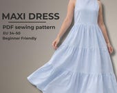 Maxi Dress Sewing Pattern PDF, Tiered Summer Maxi Dress, Flowy Boho Dress Pattern, Easy Women Sewing Pattern, A4 A0 Projector, EU 34–50