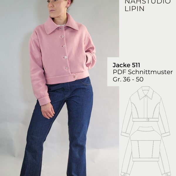 Jacket, size 36 - 50, transitional jacket, long sleeves, PDF pattern