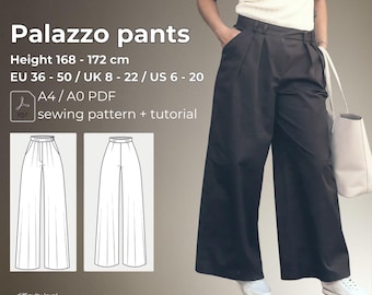 Cartamodello per pantaloni palazzo, pantaloni palazzo 110, altezza 168 - 172 cm, taglia 36 - 50