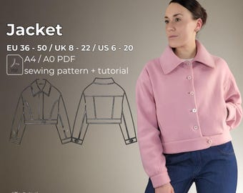 Jacket, sizes 36-50, transitional jacket, long sleeves, PDF sewing pattern