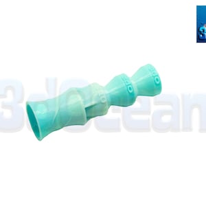 May include: A light blue plastic pipe fitting with a spiral design. The fitting has two ends, one with a larger diameter than the other.