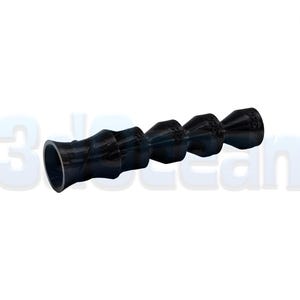 May include: A black, modular, articulated coolant hose nozzle with a series of connected, tapered, ball-and-socket segments. The nozzle features a wide, flared opening at one end and a narrower, cylindrical connection point at the other end.