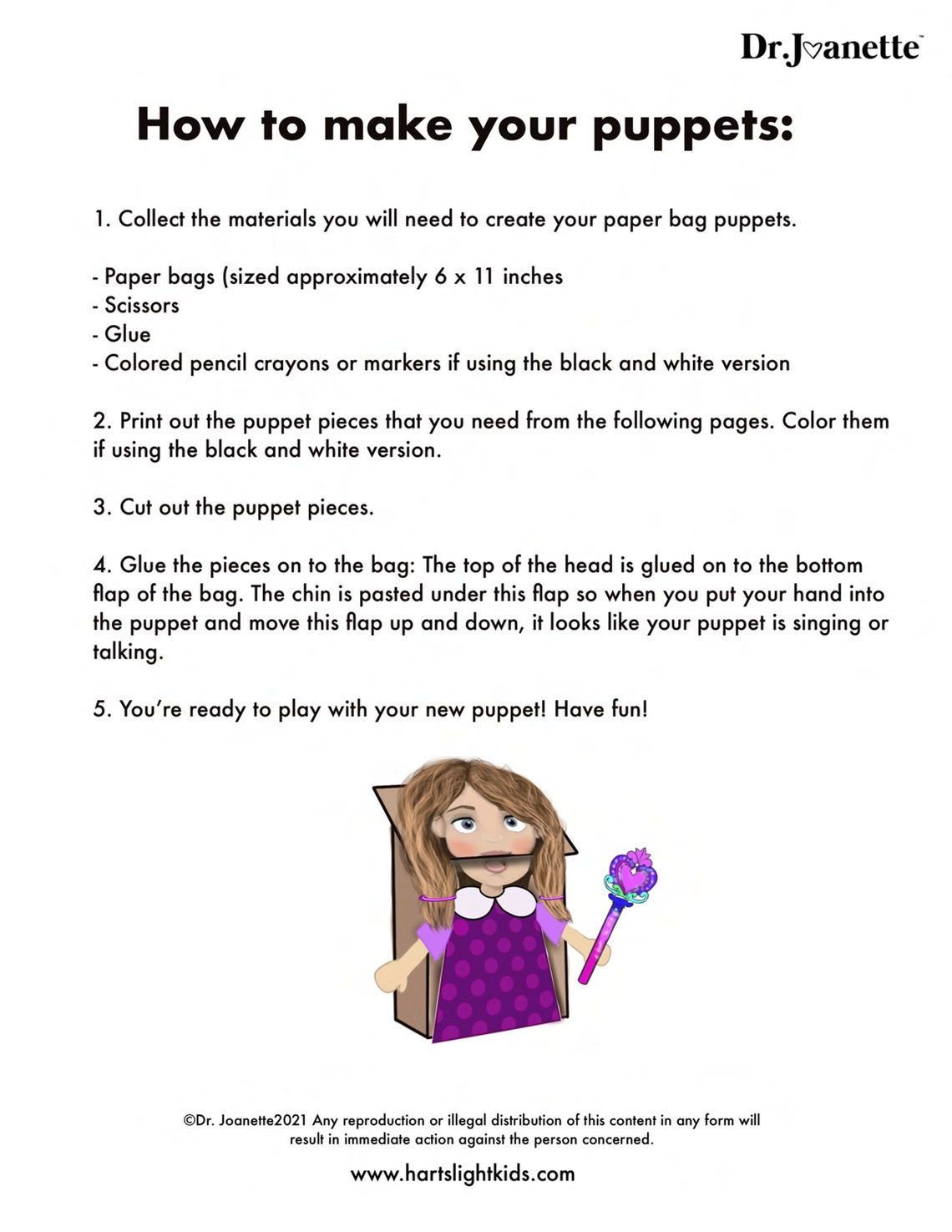 Girl Paper Bag Puppet, Shae printable Coloring Puppet Kit / Preschool ...