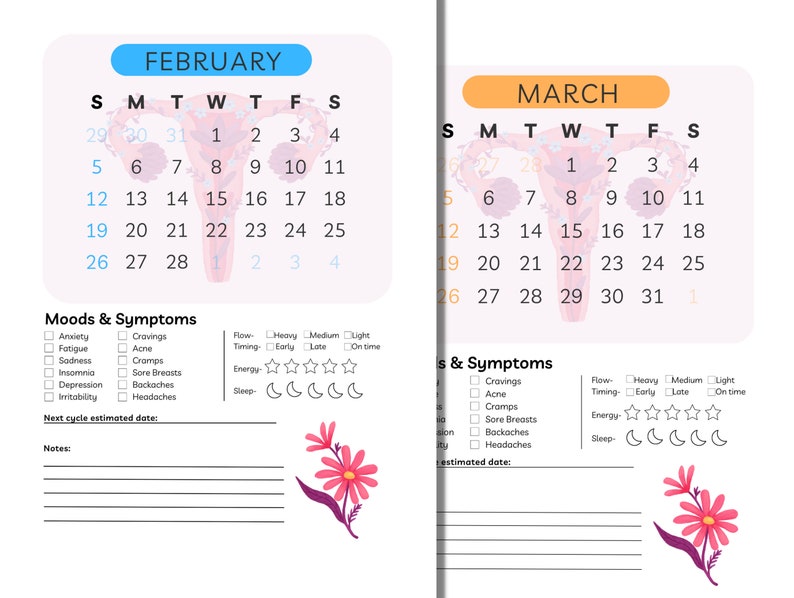 2023 Period Calendar Printable for Teenage Girlsmenstrual - Etsy Israel