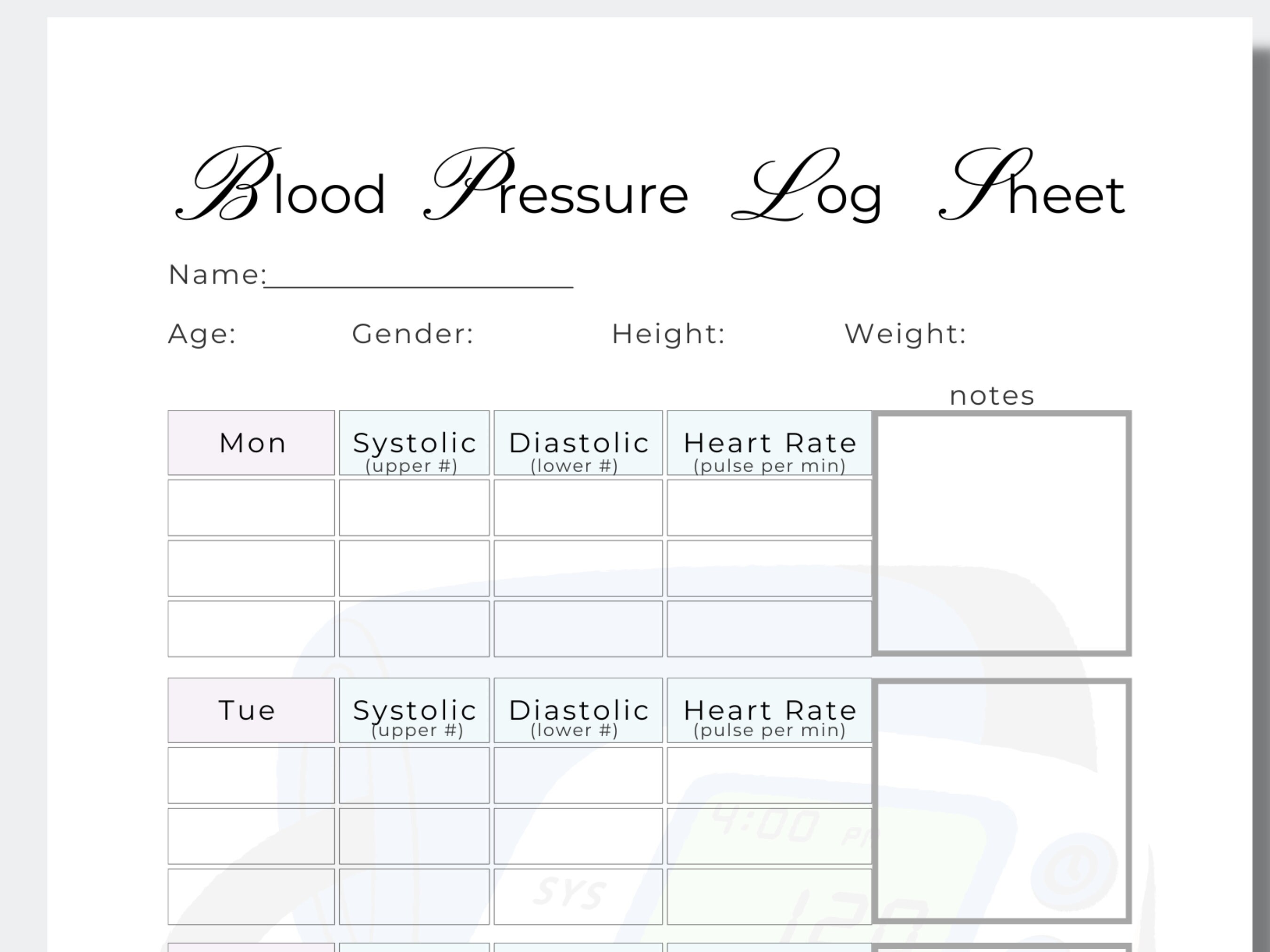 Blood Pressure Tracker, Printable Track Blood Pressure, Health Tracker