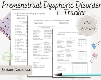 Premenstrual Dysphoric Disorder Symptom Tracker |PMDD Chart| Mood & Symptom Tracker|Assessment Chart