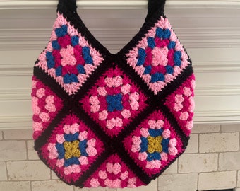 Handmade Granny Square Crochet Crossbody Bag, Colorful Boho Purse