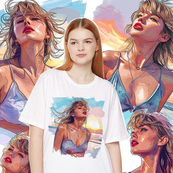 Stickers en formato PNG de taylor swift en la playa alta resolución para camisetas y tazas, SVG taylor swift