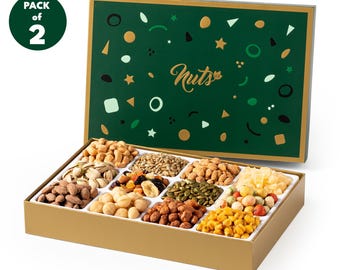 Assorted Nuts Gift Box – 12 Variety Sweet & Salty Snack Set (Pack of 2)