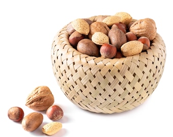 Mixed Nuts Gift Basket - In Shell, Reusable Bamboo Bowl