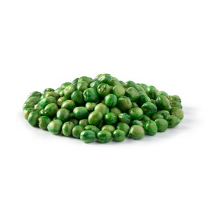 May include: A pile of green, crunchy, roasted peas.