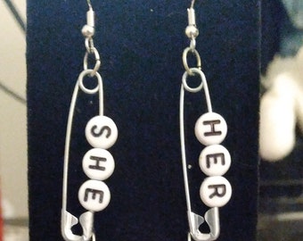 Safety Pin Pronoun Earrings - Customizable