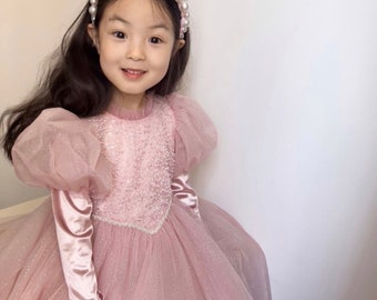LISTO PARA ENVIAR: vestido de princesa para niñas, vestido de princesa rosa, disfraz de Disney, vestido de cumpleaños para niñas, vestido especial para sesión de fotos para niños